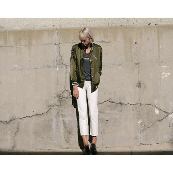 Obey Worldwide Olive Green Bomber Jacket Embroidered Cities Roses‎ Womens Small - Picture 3 of 13